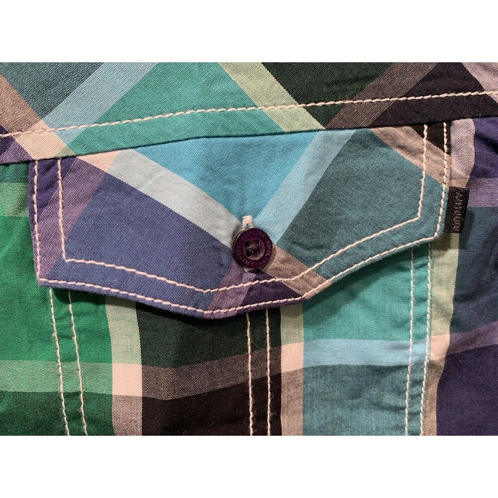 Cowboy Western Short Sleeve XL Amplify Button Up Blue/Green/Black Plaid New Tags